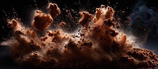 Coffee beans exploding on black backdrop