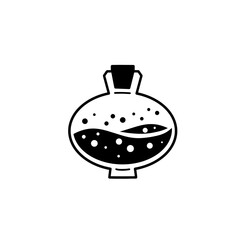 Magic bottle. Esoteric alchemy and glass elixir poison. Mystery chemistry drink. Fantasy cartoon magical mystic mixture, Vintage decorative element