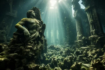 Selbstklebende Fototapete Altes Gebäude Legendary Atlantis. The sunken continent of an ancient highly developed civilization. Underwater historical discoveries