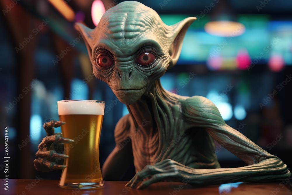 Poster a stranger in a bar or pub with a beer. portrait with selective focus and copy space
