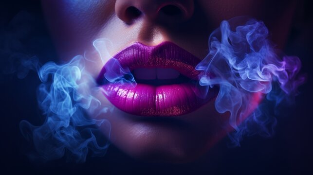A woman's face with smoke coming out of her mouth