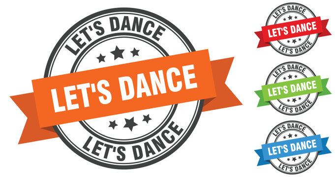 let's dance stamp. round band sign set. label