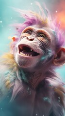A digital painting of a monkey on abstract background