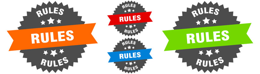 rules sign. round ribbon label set. Seal
