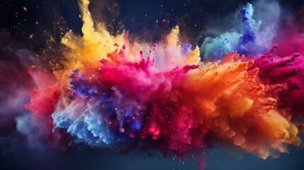 Obraz na płótnie Canvas A colorful explosion of colored powder on a dark background