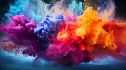 A vibrant explosion of colored powder on a dark background