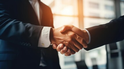 businessman handshake for teamwork of business merger and acquisition  - obrazy, fototapety, plakaty