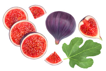 fig fruits isolated on white background. Top view. Flat lay