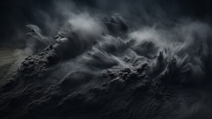 A swirling cloud of dust in black and white