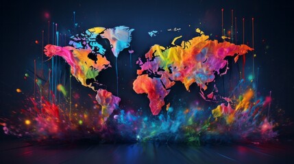 A map of the world painted in bright colors - obrazy, fototapety, plakaty