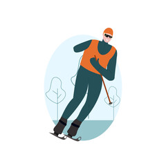 Three december world day of disabled people vector logo design. A man without an arm skiing.