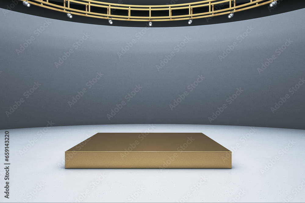 Poster empty concrete interior with pedestal and mock up place. 3d rendering.