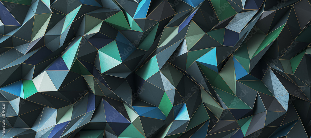 Poster creative wide green geometric background. landing page concept. 3d rendering.