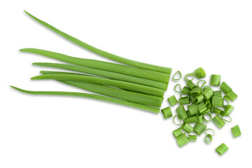 Green onion isolated on the white background. Top view. Flat lay.