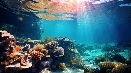 Underwater view ecosystem. Marine life in tropical waters