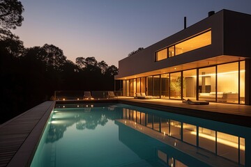 modern house with outdoor swimming pool - obrazy, fototapety, plakaty