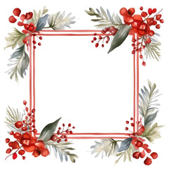 Obraz premium Hand-painted winter berries and leaves with a wooden frame