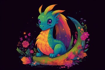 illustration, cute dragon colorful