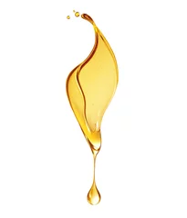 Fototapeten Drop of olive oil or oily cosmetic liquid dripping on a white background © Krafla