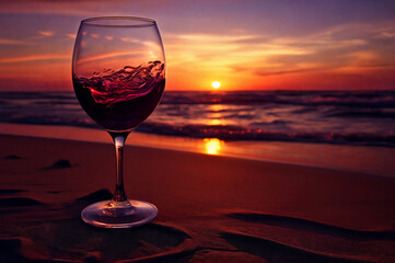 Glass of wine on the beach.