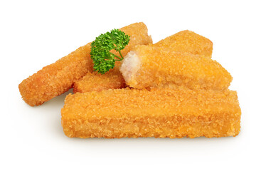 Fish finger or stick isolated on white background with full depth of field