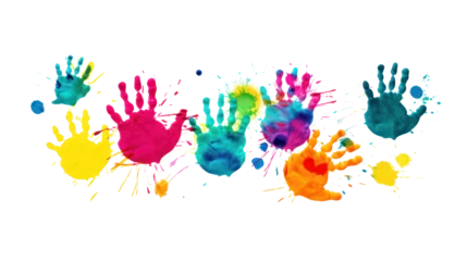 Muurstickers Colorful handprints on white background © olegganko