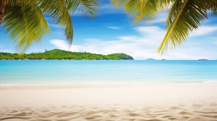 Fototapeta na wymiar Sandy tropical beach with island on background 