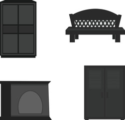 Furniture drawing silhouette icons set.  furniture interior elements Collection.