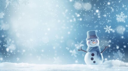 Christmas winter background with snow and blurred bokeh Merry christmas and happy new year greeting card with copy-space 