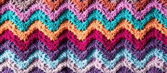 Fototapeta premium Handmade crocheted jewelry with colorful cotton squares and zigzag texture