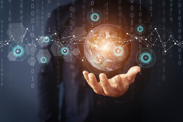 Analytics data global technology concept. Network, ai, business background. 