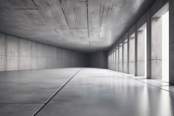 empty corridor in a modern building with concret floor Generative AI