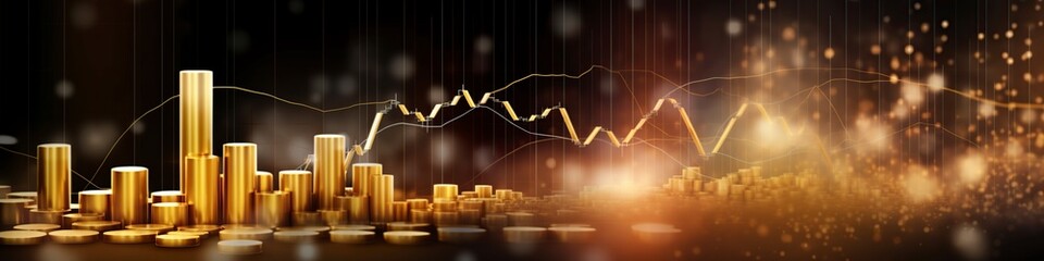 illustration, financial gold graph stop money investment, website header - obrazy, fototapety, plakaty
