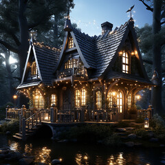 Fototapeta na wymiar A fairy tale wonderland with nature and a small magical house