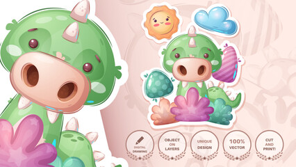 Sticker cartoon character adorable alligator, pretty animal idea for print t-shirt, poster and kids envelope, postcard. Cute hand drawn style crocodile. Vector eps 10