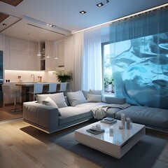 small apartment interior design utilizing water
