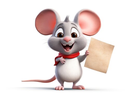 illustration cartoon, cute mouse holding a blank sign
