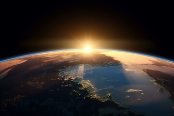 Fototapeta na wymiar Breathtaking sunrise over Earth in a 3D animation using NASA imagery. Generative AI