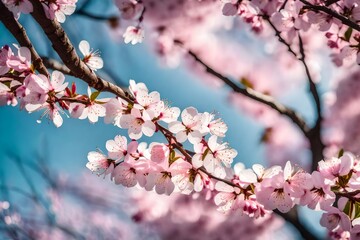 Obraz premium Delicate cherry blossoms adorning a tree branch, creating a beautiful pink canopy - AI Generative