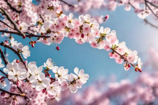 Delicate cherry blossoms adorning a tree branch, creating a beautiful pink canopy - AI Generative