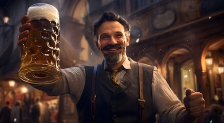 man holding a large beer mug - Powered by Adobe