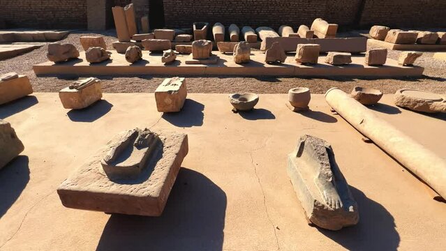 The ruins of the Egyptian temple complex Dendera. Museum in Egypt. Hathor Temple. The Denderian zodiac. The complex is a mixture of ruined temples, chapels, pylons and other buildings. Egypt 2022