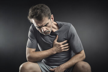 Man having chest pain - obrazy, fototapety, plakaty
