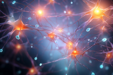 Brain neurons are cells that transmit electrical signals, forming neural networks crucial for cognitive memory functions and learning processes, computer Generative AI stock illustration image