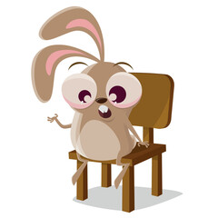 cartoon rabbit is sitting on a chair and talking about problems
