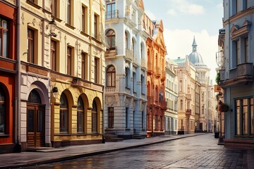 Fototapeta na wymiar A picturesque street in Moscow, Russia showcasing the city's charming architecture and landmarks. Generative AI