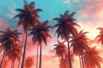 Artistic rendering of palm trees. Generative AI