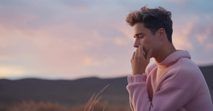 portrait of a person lost in thought, enveloped by calming pastel tones