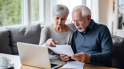 Couple de personnes âgées qui gèrent des documents des factures