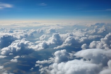 Fototapeta na wymiar Soaring above cloud cover. Azure sky and billowy clouds. Generative AI